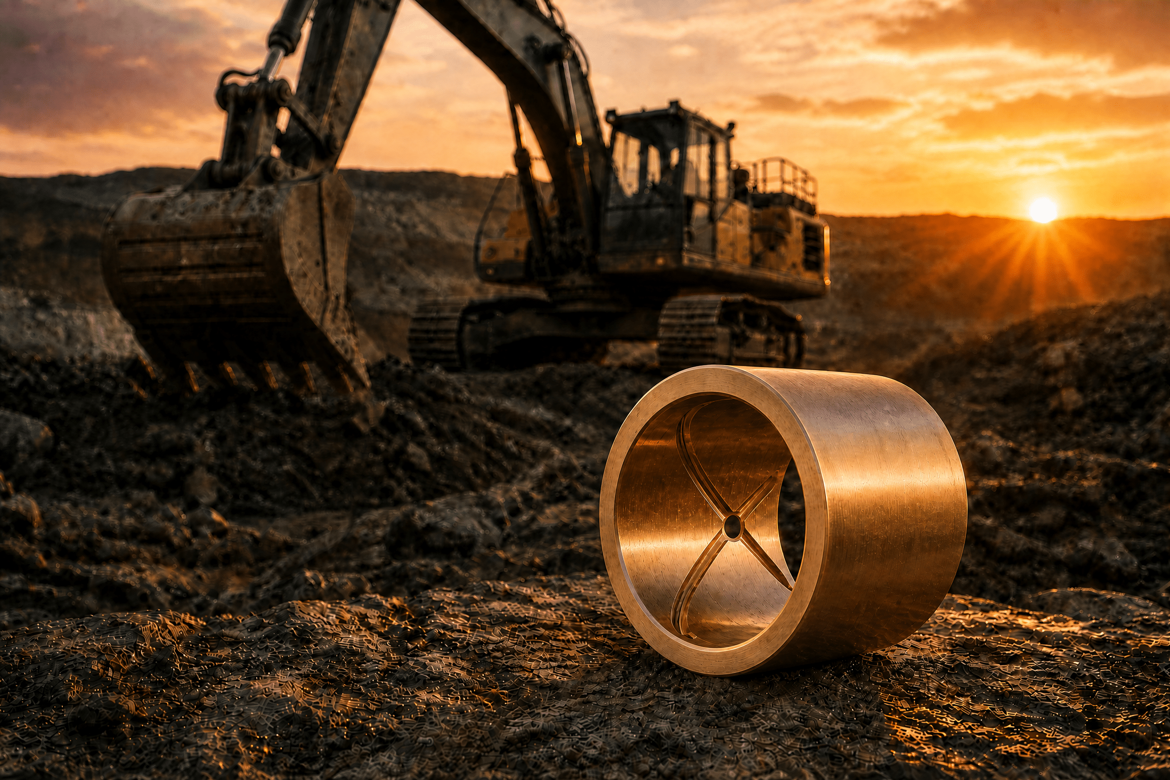 Precision-machined C95400 aluminum bronze bushing with internal X-groove lubrication and central oil port, designed for heavy mining excavator pivot joints.
