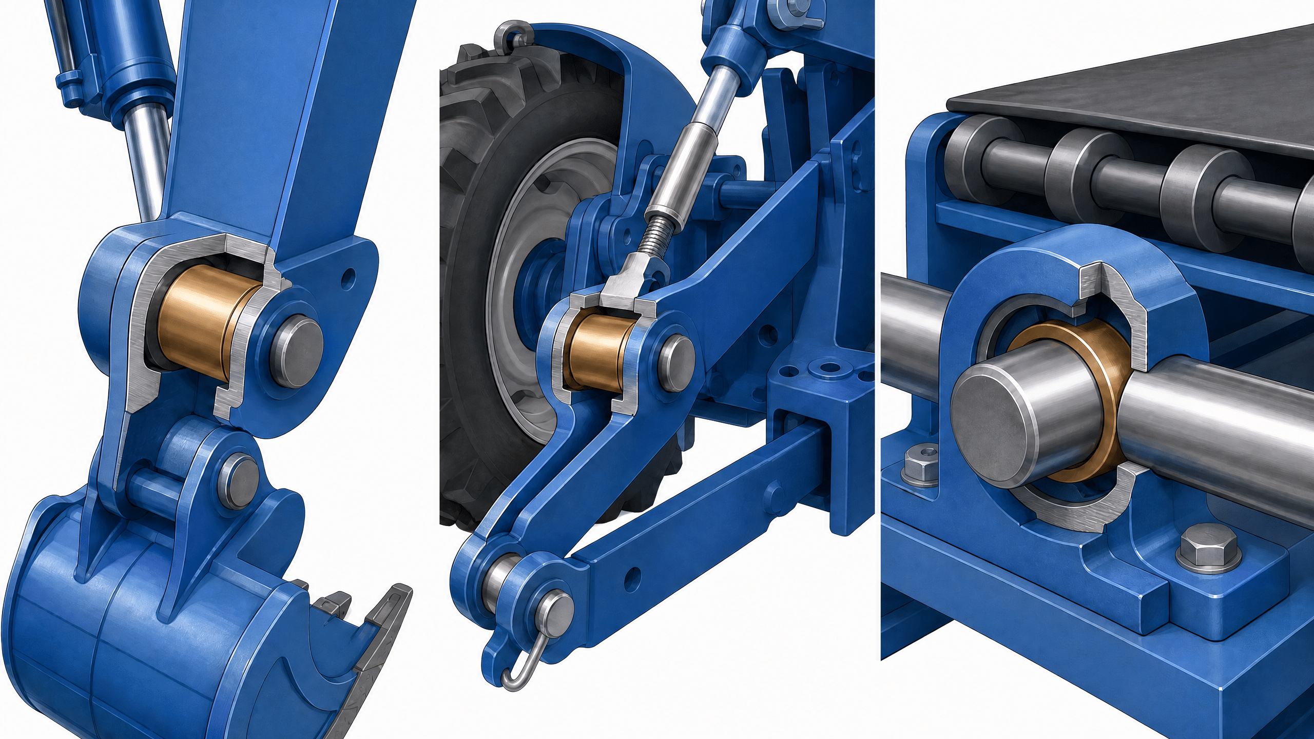 Bearing Tolerance and Fit 11 Plain bearing applications across three sectors: construction equipment joints, agricultural machinery pivots, and industrial drive shafts